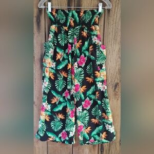 Island Planet Tropical Capris Pants Women's OSFM Smocked Waist Wide Leg